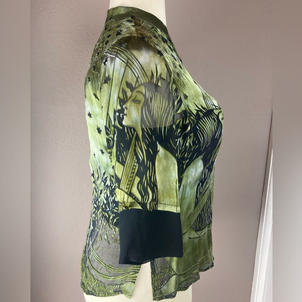 Gorgeous Green Citron Silk and Rayon Sheer Goddess Blouse - Medium - Picture 7 of 16